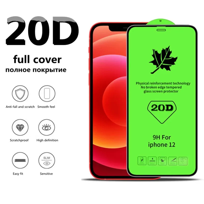 20D Full Cover Tempered Glass For iPhone 14 11 12 13 mini Pro XR X S Max Screen Protector For iPhone 7 8 Plus SE Protective Film