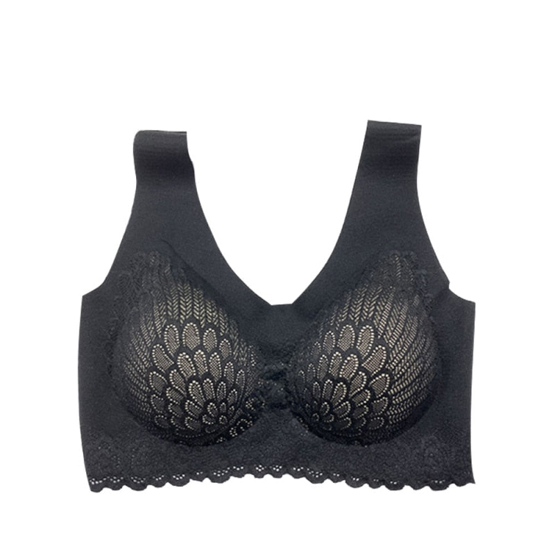 1 Pc Women Sexy Lace Latex Bra Seamless Bras Underwear BH Push Up Bralette With Pad Vest Top Bra 3XL4XL black skin 1pc China