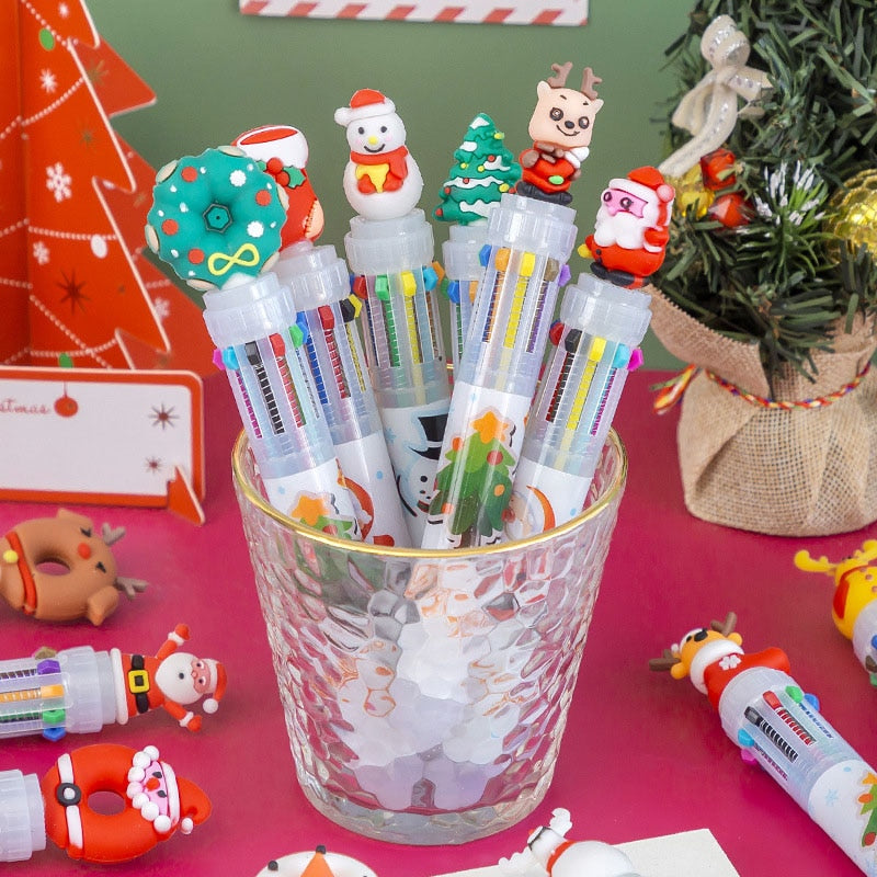 1 Pcs Cute Christmas 10 Colors Chunky Ballpoint Pen Kawaii 0.5mm Rollerball Pens School Office Writing Supply Gift Stationery