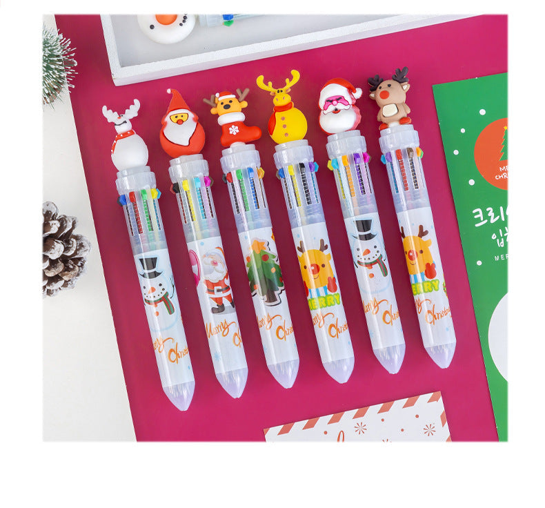 1 Pcs Cute Christmas 10 Colors Chunky Ballpoint Pen Kawaii 0.5mm Rollerball Pens School Office Writing Supply Gift Stationery