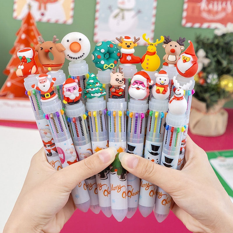 1 Pcs Cute Christmas 10 Colors Chunky Ballpoint Pen Kawaii 0.5mm Rollerball Pens School Office Writing Supply Gift Stationery