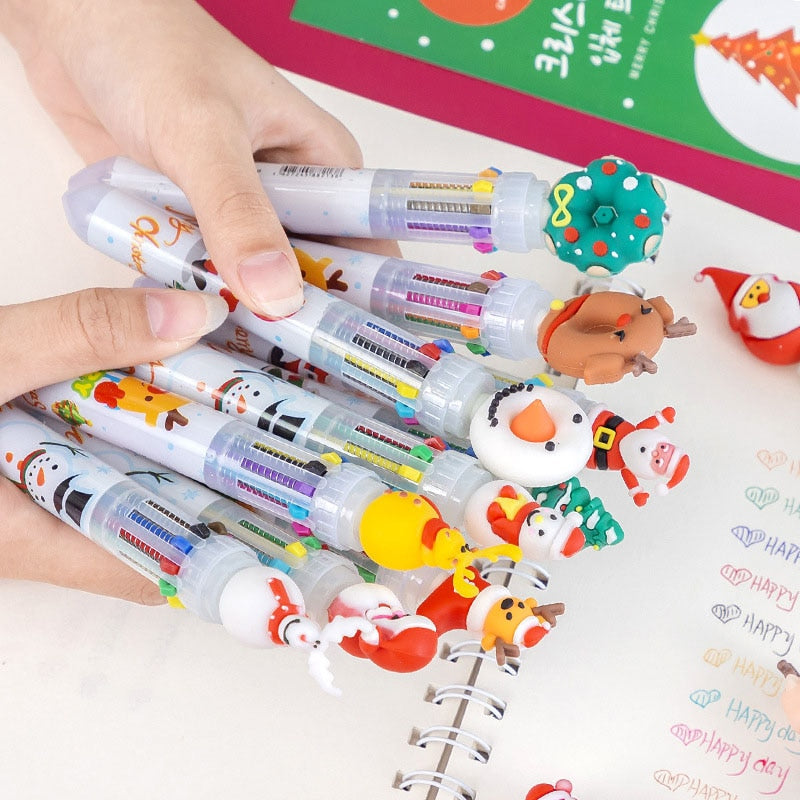 1 Pcs Cute Christmas 10 Colors Chunky Ballpoint Pen Kawaii 0.5mm Rollerball Pens School Office Writing Supply Gift Stationery