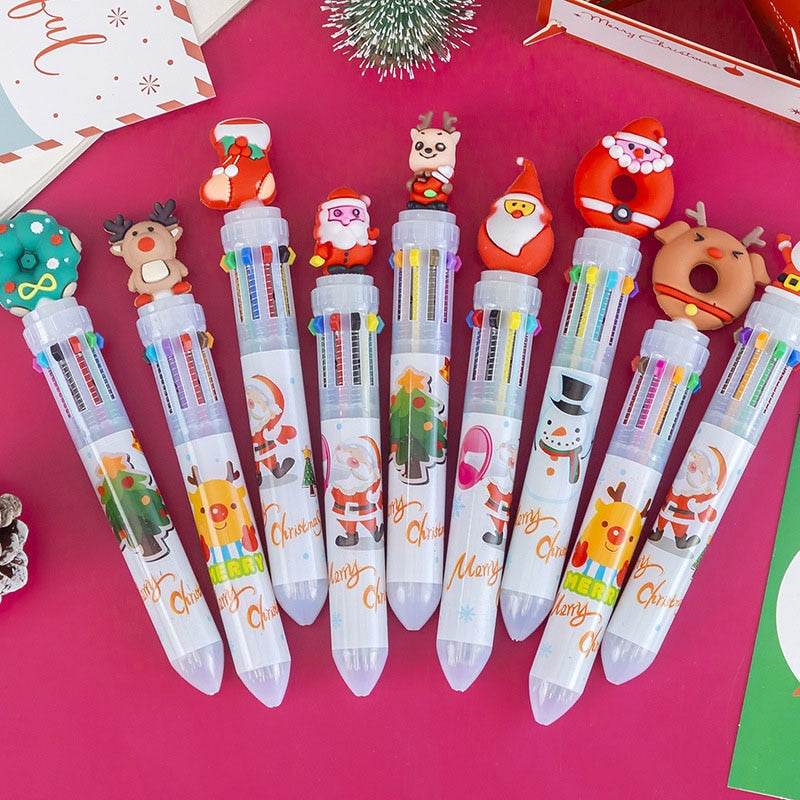 1 Pcs Cute Christmas 10 Colors Chunky Ballpoint Pen Kawaii 0.5mm Rollerball Pens School Office Writing Supply Gift Stationery