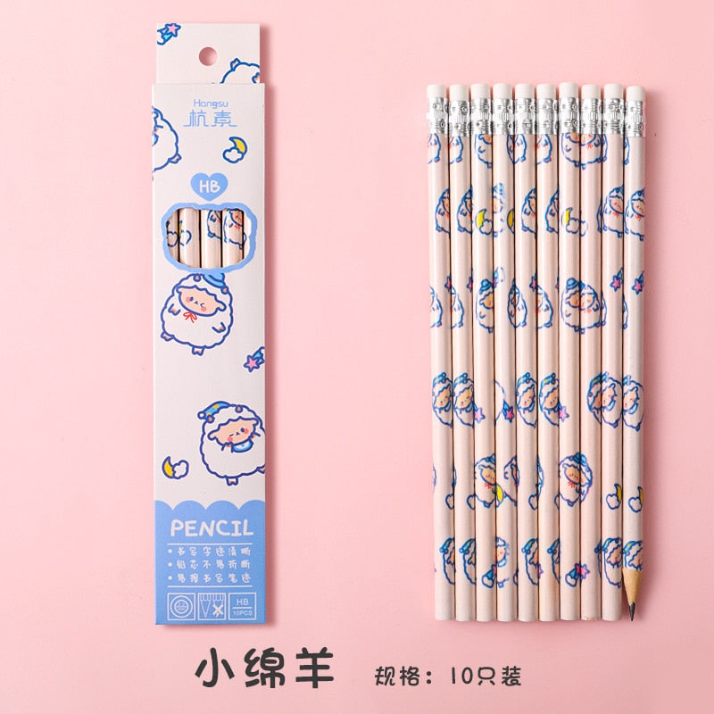 10 Pcs/Set Cartoon HB Standard Sketch Pencil Set Wooden Pencil Lot Cartoon Art Supplies Stationery Gift for Student Kids School 6-sheep