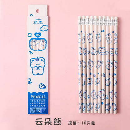 10 Pcs/Set Cartoon HB Standard Sketch Pencil Set Wooden Pencil Lot Cartoon Art Supplies Stationery Gift for Student Kids School 8-Cloud bear