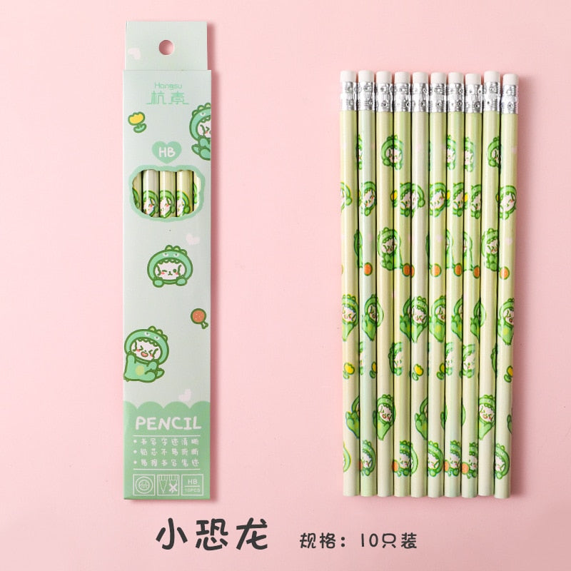 10 Pcs/Set Cartoon HB Standard Sketch Pencil Set Wooden Pencil Lot Cartoon Art Supplies Stationery Gift for Student Kids School 5-Small dinosaur