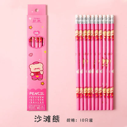 10 Pcs/Set Cartoon HB Standard Sketch Pencil Set Wooden Pencil Lot Cartoon Art Supplies Stationery Gift for Student Kids School 3-bear