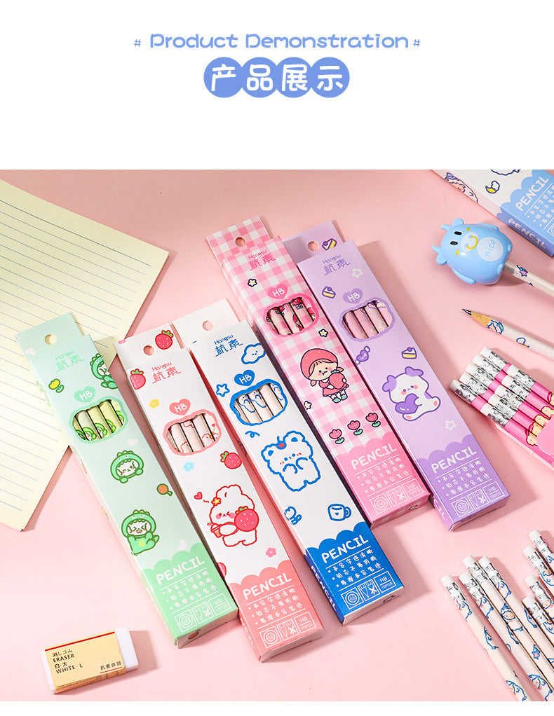 10 Pcs/Set Cartoon HB Standard Sketch Pencil Set Wooden Pencil Lot Cartoon Art Supplies Stationery Gift for Student Kids School