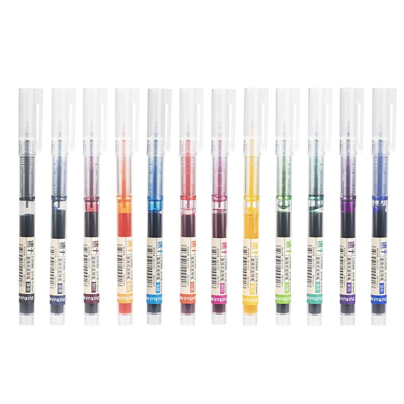 12 Color Straight Liquid Gel Pen 0.5mm Quick-drying Hand Account Notes Graffiti Multiple Colour Large-capacity Water-based Pens Default Title
