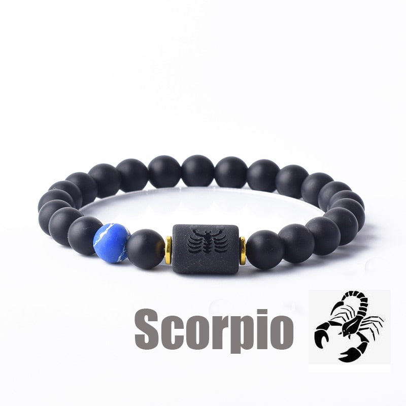 12 Zodiac Sign Bracelet Homme Constellation Bangles Men Cancer Virgo Leo Libra Bracelet Women Friendship Gift Jewelry on Hand 15 Scorpio 8mm Beads