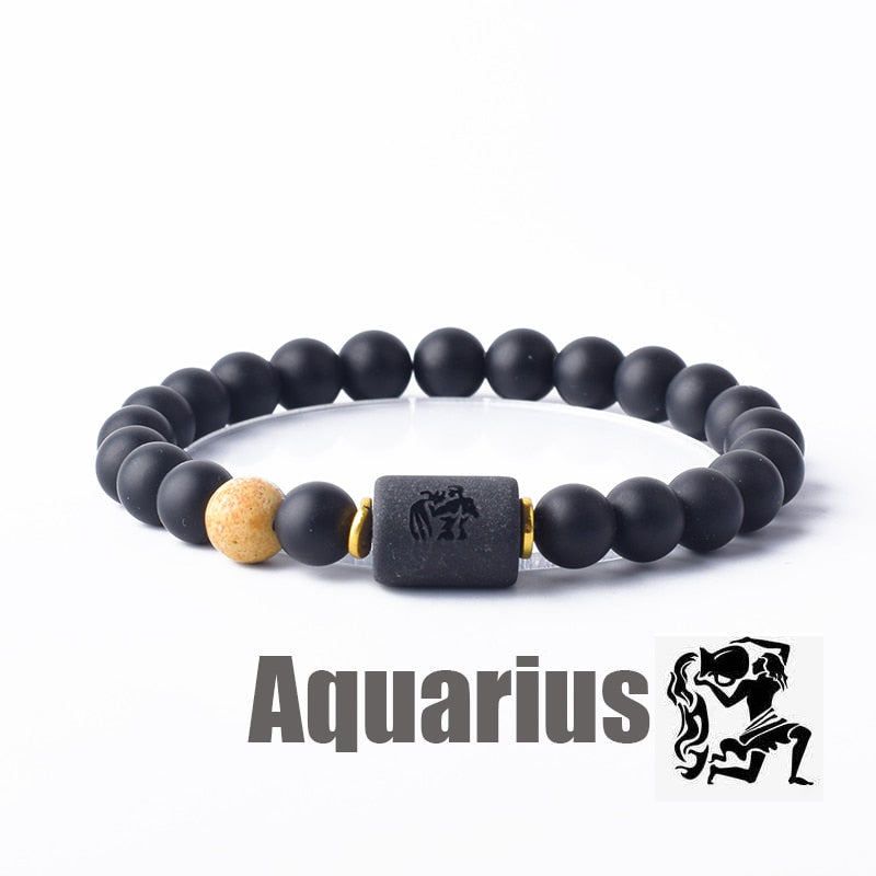 12 Zodiac Sign Bracelet Homme Constellation Bangles Men Cancer Virgo Leo Libra Bracelet Women Friendship Gift Jewelry on Hand 14 Aquarius 8mm Beads