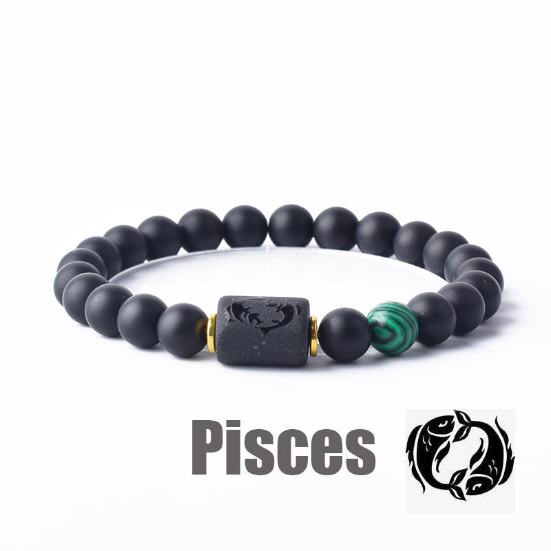 12 Zodiac Sign Bracelet Homme Constellation Bangles Men Cancer Virgo Leo Libra Bracelet Women Friendship Gift Jewelry on Hand 18 Pisces 8mm Beads