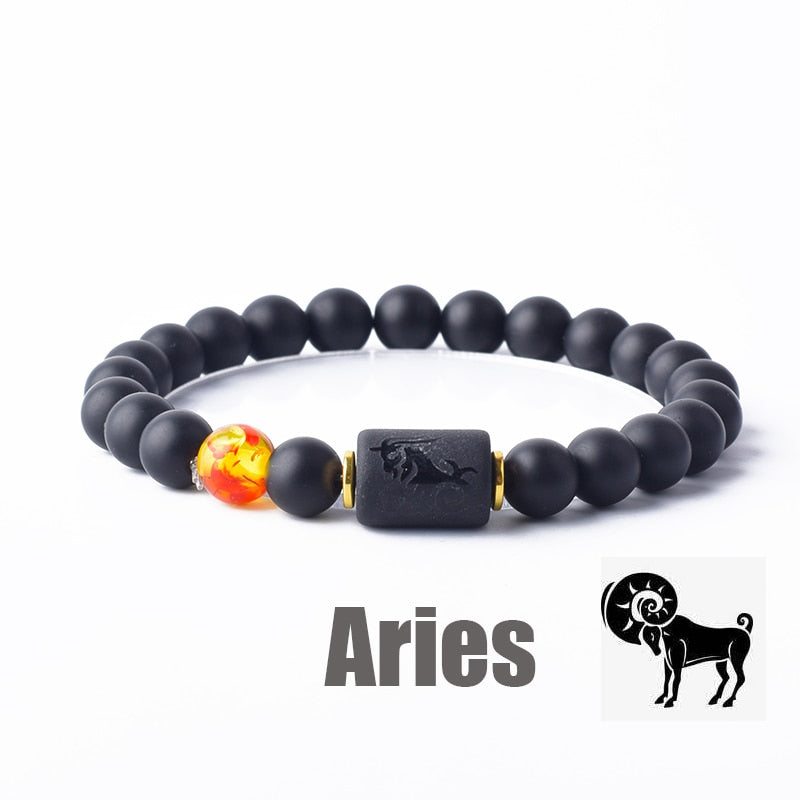 12 Zodiac Sign Bracelet Homme Constellation Bangles Men Cancer Virgo Leo Libra Bracelet Women Friendship Gift Jewelry on Hand 22 Aries 8mm Beads