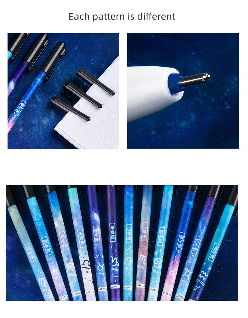 12pcs Constellation Erasable Gel Pen Novelty 0.5mm Starry Black Ink Kid Gift Student Stationery School Writing Office Supplies