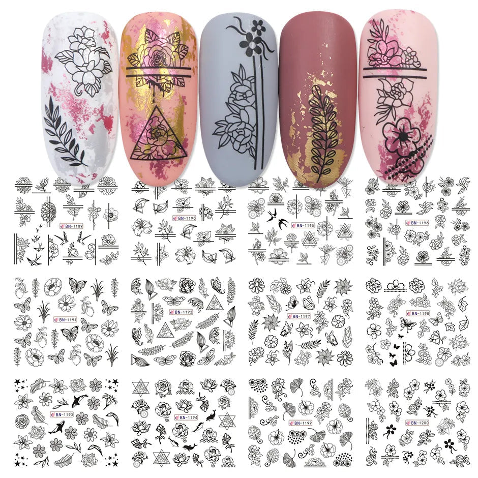 12pcs Valentines Manicure Love Letter Flower Sliders for Nails Inscriptions Nail Art Decoration Water Sticker Tips GLBN1489-1500 BN1189-1200