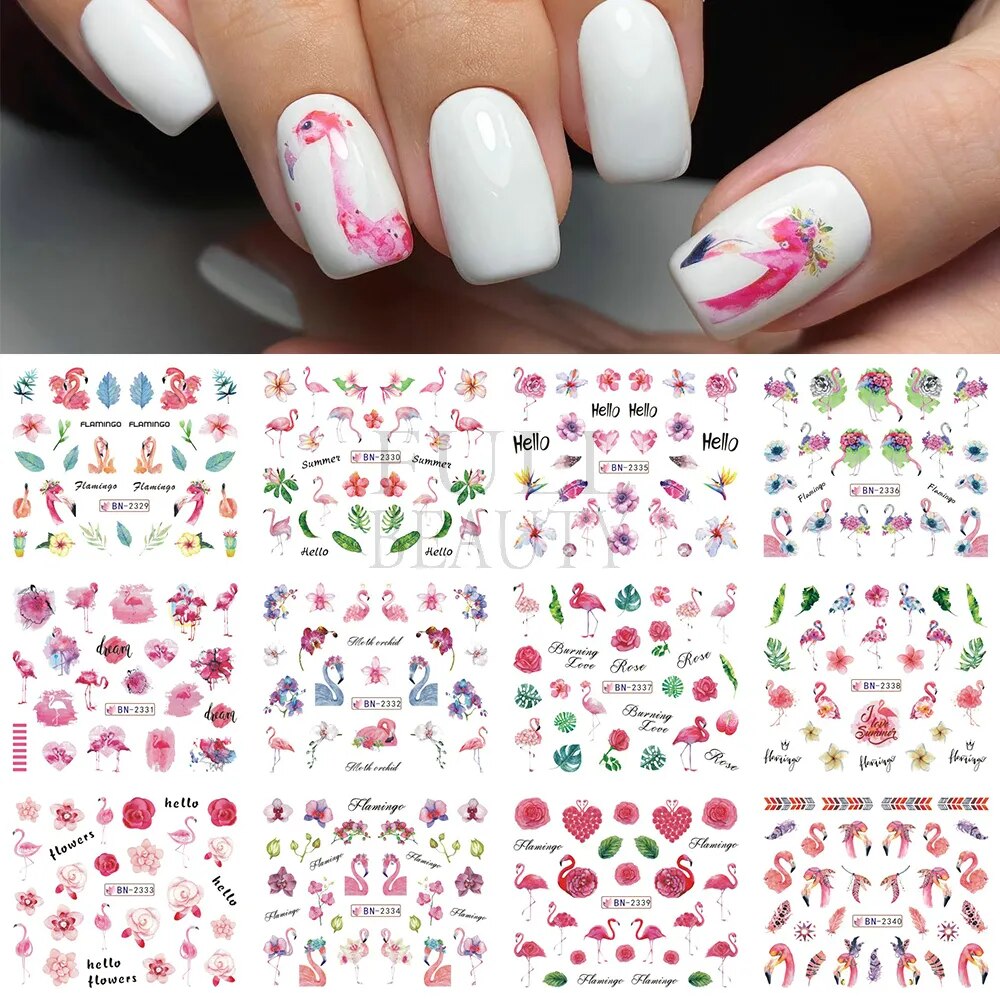 12pcs Valentines Manicure Love Letter Flower Sliders for Nails Inscriptions Nail Art Decoration Water Sticker Tips GLBN1489-1500 BN2329-2340