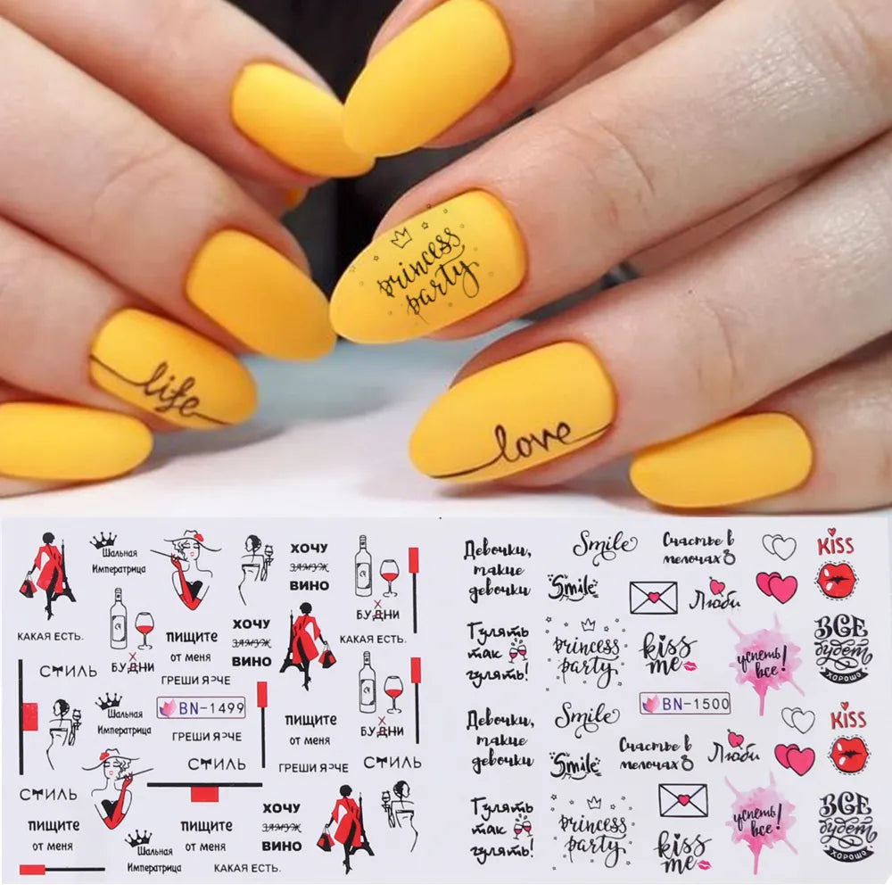 12pcs Valentines Manicure Love Letter Flower Sliders for Nails Inscriptions Nail Art Decoration Water Sticker Tips GLBN1489-1500