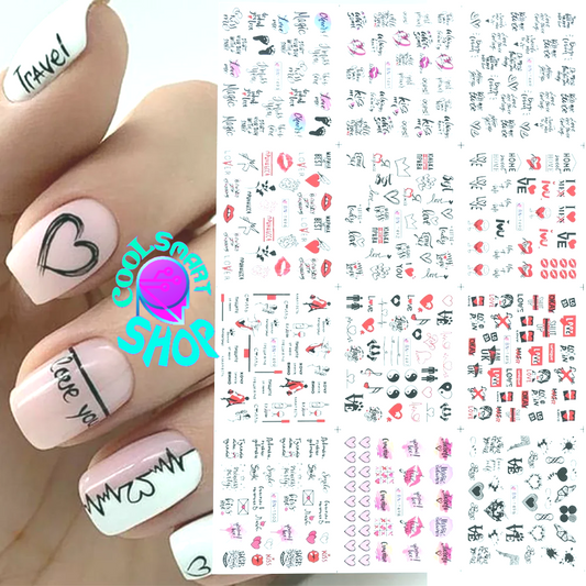 12pcs Valentines Manicure Love Letter Flower Sliders for Nails Inscriptions Nail Art Decoration Water Sticker Tips GLBN1489-1500