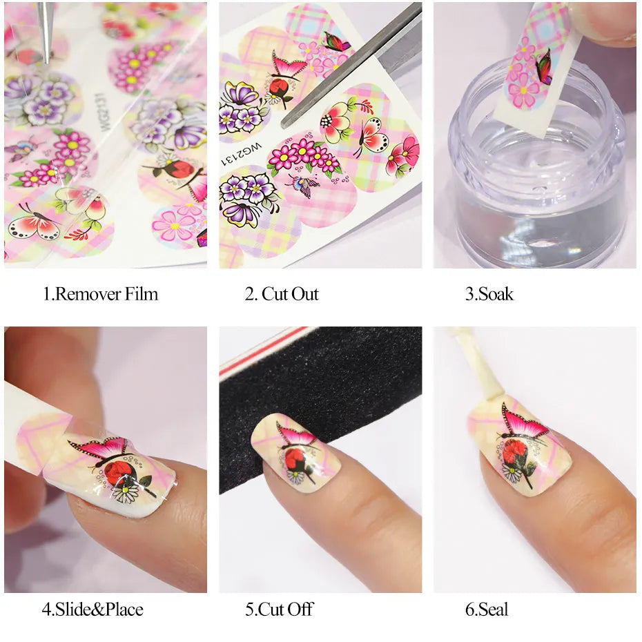 12pcs Valentines Manicure Love Letter Flower Sliders for Nails Inscriptions Nail Art Decoration Water Sticker Tips GLBN1489-1500