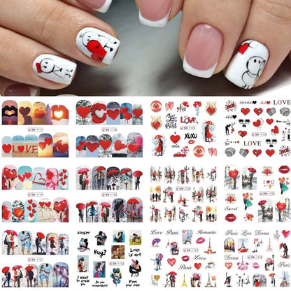 12pcs Valentines Manicure Love Letter Flower Sliders for Nails Inscriptions Nail Art Decoration Water Sticker Tips GLBN1489-1500 BN1717-1728