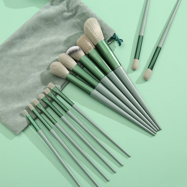 13Pcs Makeup Brushes Set Eye Shadow Foundation Women Cosmetic Brush Eyeshadow Blush Powder Blending Beauty Soft Make Up Tools 13Pcs-green bag