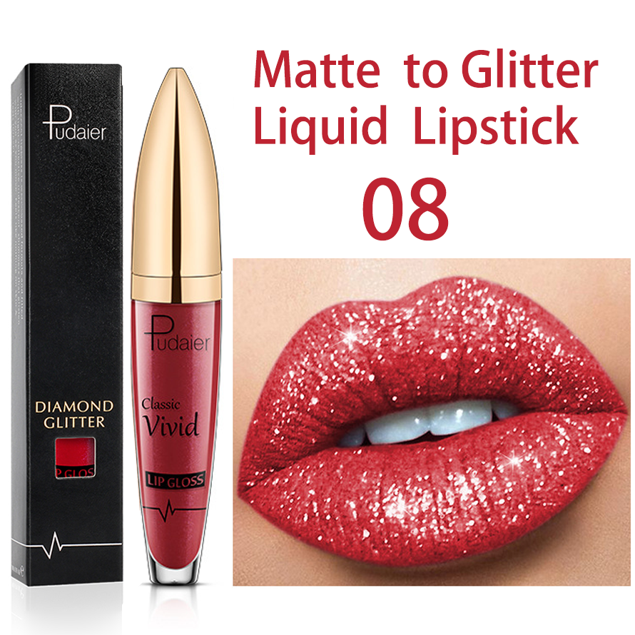 18 Colors Glitter Lip Gloss Waterproof Long Lasting Diamond Matte To Shimmer Metallic Liquid Lipstick Women Lips Makeup Cosmetic 08