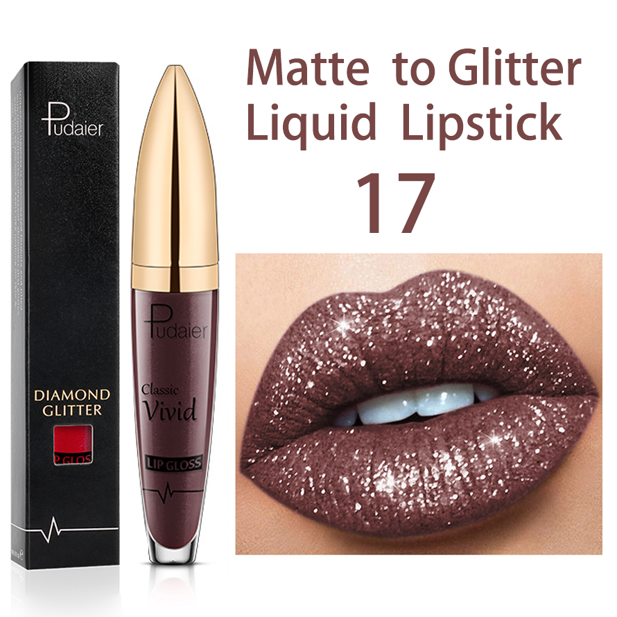 18 Colors Glitter Lip Gloss Waterproof Long Lasting Diamond Matte To Shimmer Metallic Liquid Lipstick Women Lips Makeup Cosmetic 17