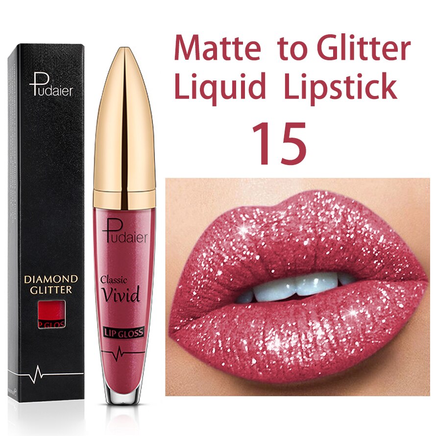 18 Colors Glitter Lip Gloss Waterproof Long Lasting Diamond Matte To Shimmer Metallic Liquid Lipstick Women Lips Makeup Cosmetic 15