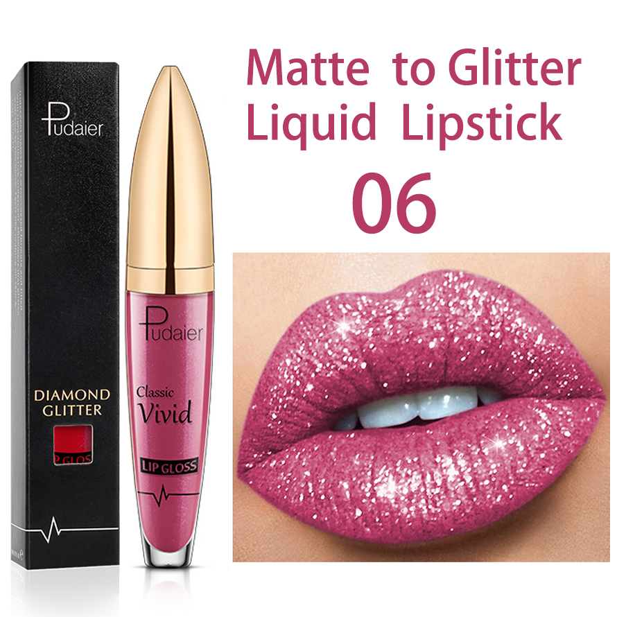 18 Colors Glitter Lip Gloss Waterproof Long Lasting Diamond Matte To Shimmer Metallic Liquid Lipstick Women Lips Makeup Cosmetic 06