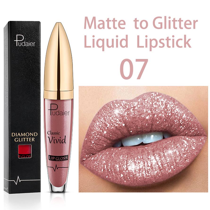 18 Colors Glitter Lip Gloss Waterproof Long Lasting Diamond Matte To Shimmer Metallic Liquid Lipstick Women Lips Makeup Cosmetic 07