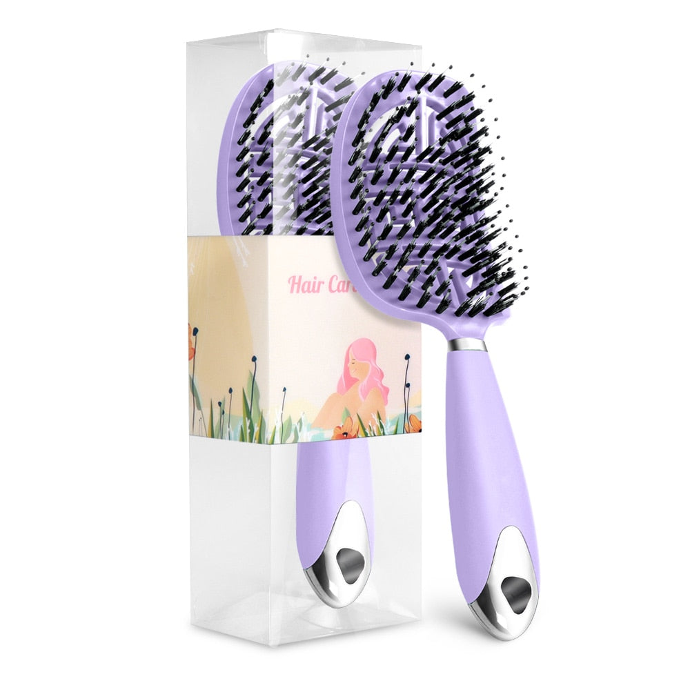 1Pc Curved Vented Hair Comb Massage Hair Brush Detangling Hairbrush Women Fast Blow Drying Wet Dry Curly Hair Styling Tools Purple