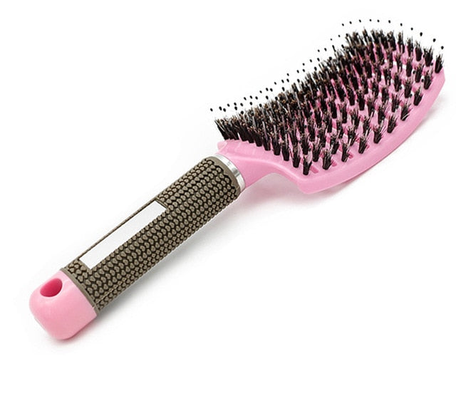 1Pc Curved Vented Hair Comb Massage Hair Brush Detangling Hairbrush Women Fast Blow Drying Wet Dry Curly Hair Styling Tools Pink No Retail Box