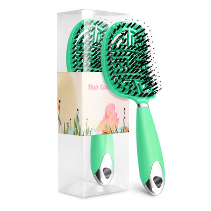 1Pc Curved Vented Hair Comb Massage Hair Brush Detangling Hairbrush Women Fast Blow Drying Wet Dry Curly Hair Styling Tools Green
