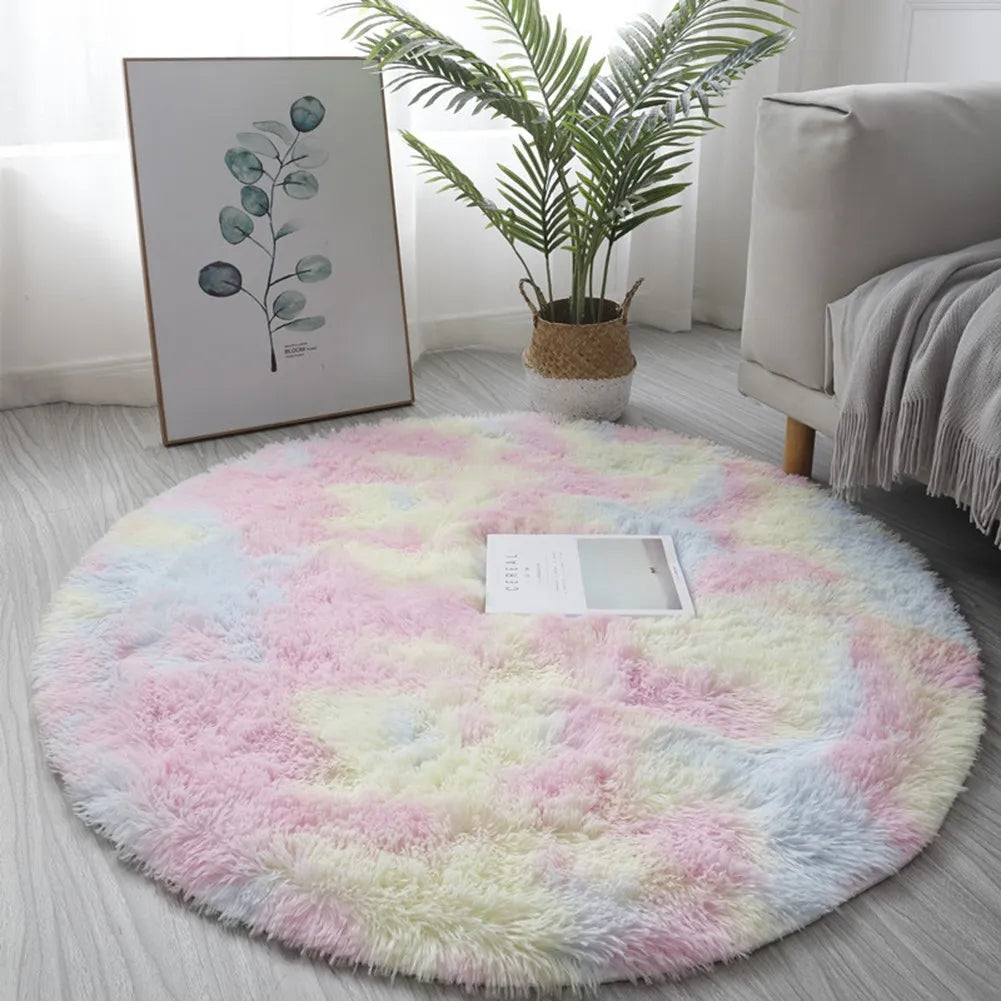 1pc Round Shaggy Rug Multi-color Optional Solid Pattern Modern Style Home Decoration Soft Soothing Rug 40cm 60cm Colored CHINA