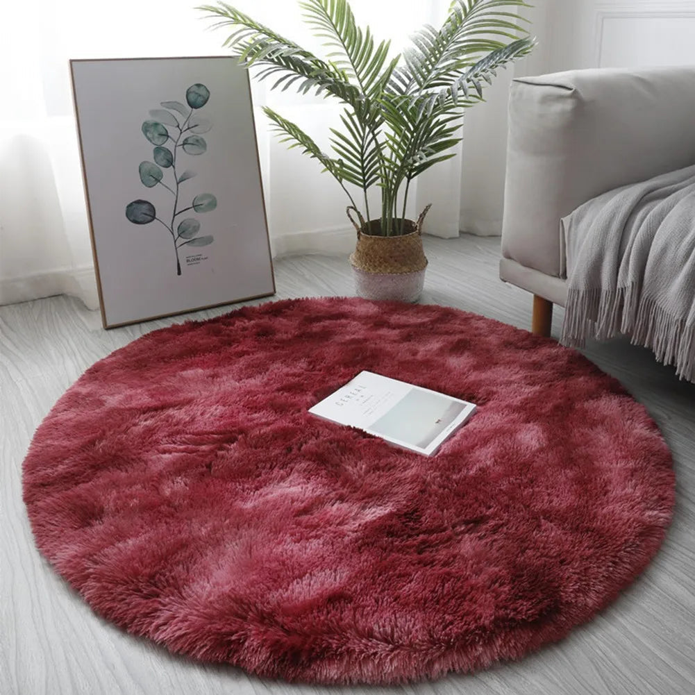 1pc Round Shaggy Rug Multi-color Optional Solid Pattern Modern Style Home Decoration Soft Soothing Rug 40cm 60cm Red CHINA