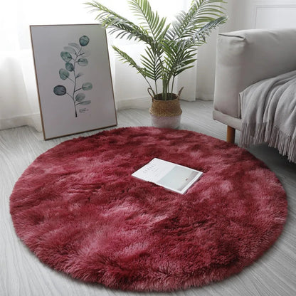 1pc Round Shaggy Rug Multi-color Optional Solid Pattern Modern Style Home Decoration Soft Soothing Rug 40cm 60cm Red CHINA