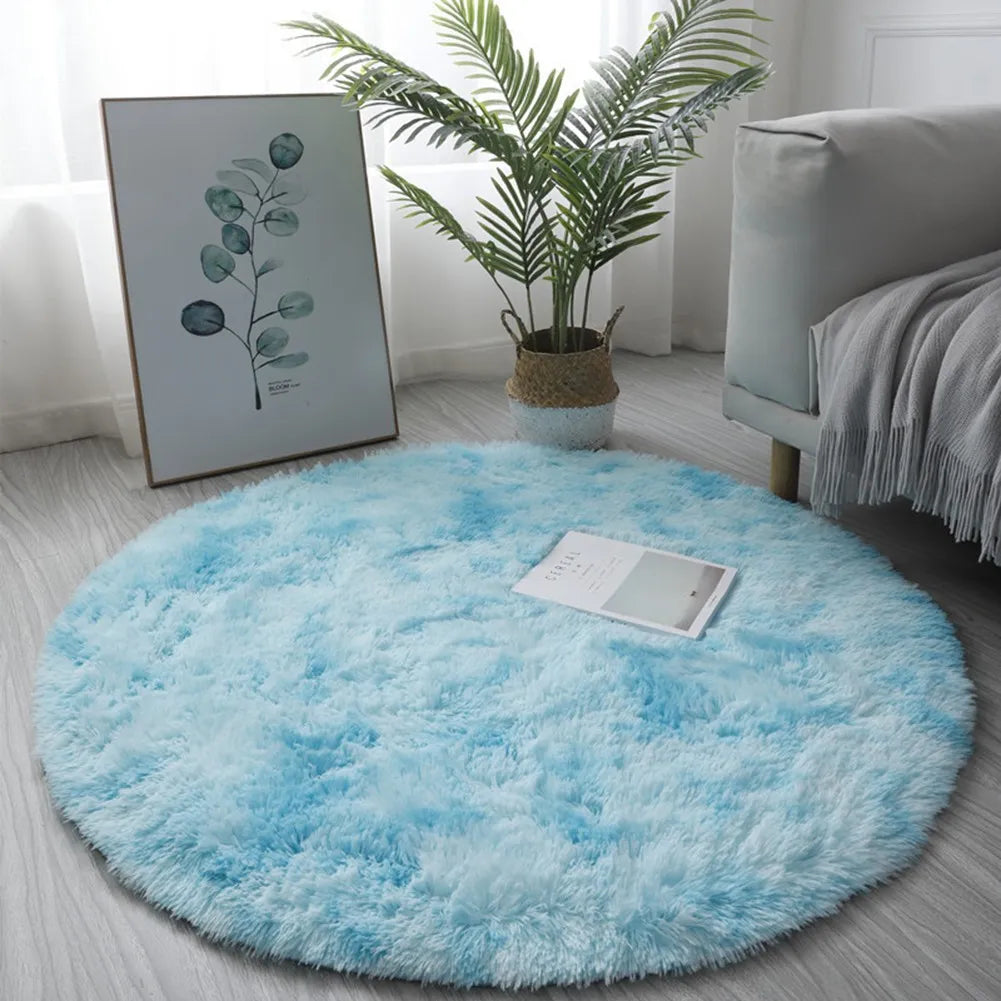 1pc Round Shaggy Rug Multi-color Optional Solid Pattern Modern Style Home Decoration Soft Soothing Rug 40cm 60cm Blue CHINA