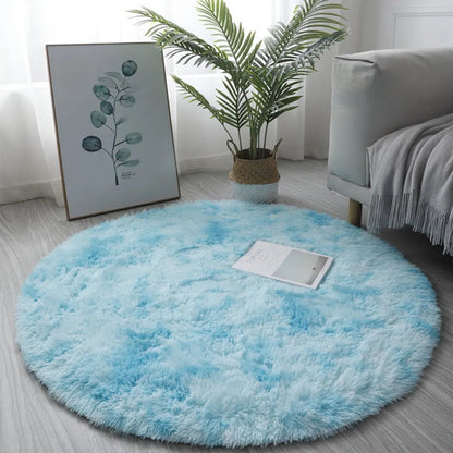 1pc Round Shaggy Rug Multi-color Optional Solid Pattern Modern Style Home Decoration Soft Soothing Rug 40cm 60cm Blue CHINA