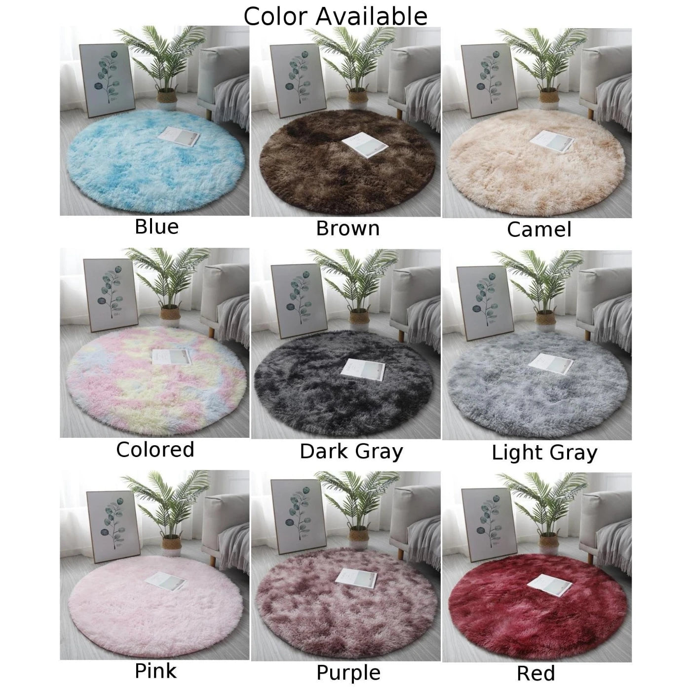1pc Round Shaggy Rug Multi-color Optional Solid Pattern Modern Style Home Decoration Soft Soothing Rug 40cm 60cm