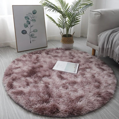 1pc Round Shaggy Rug Multi-color Optional Solid Pattern Modern Style Home Decoration Soft Soothing Rug 40cm 60cm Purple CHINA