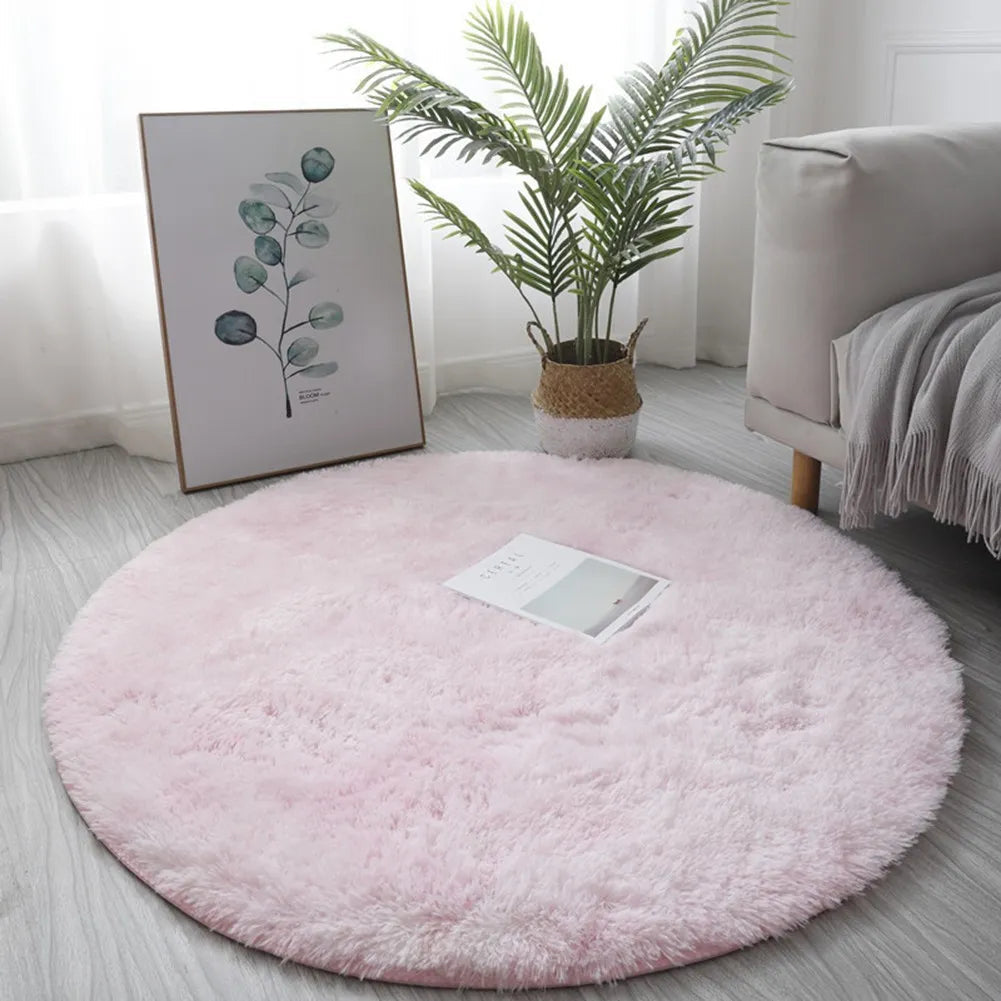 1pc Round Shaggy Rug Multi-color Optional Solid Pattern Modern Style Home Decoration Soft Soothing Rug 40cm 60cm Pink CHINA