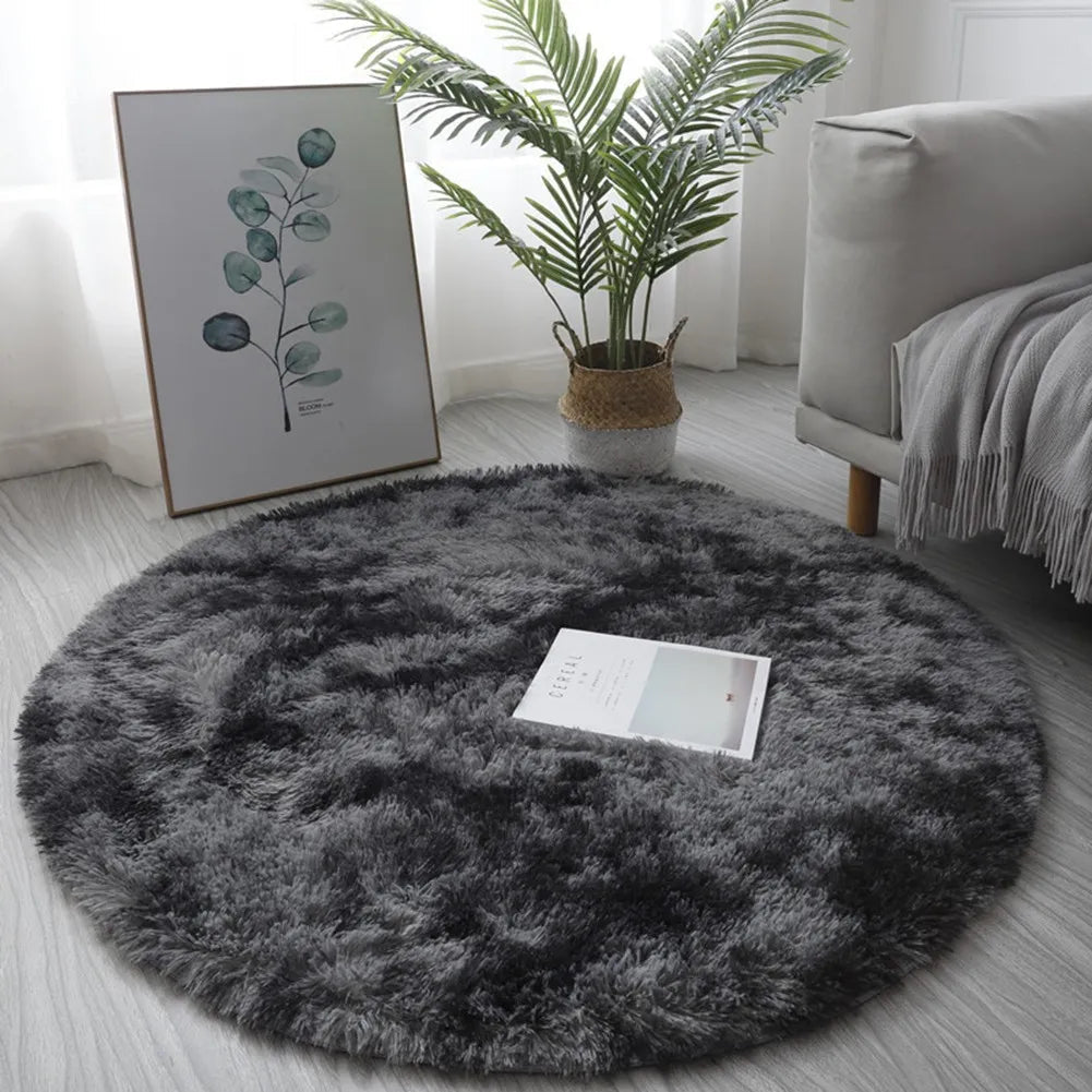 1pc Round Shaggy Rug Multi-color Optional Solid Pattern Modern Style Home Decoration Soft Soothing Rug 40cm 60cm Dark Gray CHINA