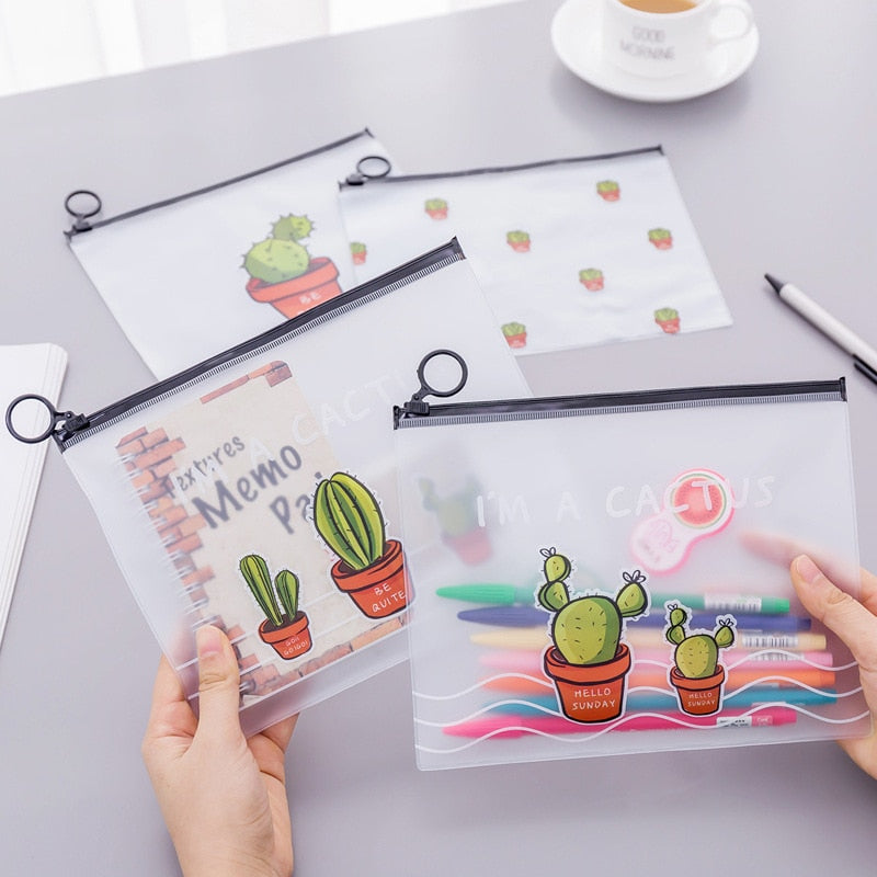 1pcs Simple Transparent Cartoon Cactus Pencil Case Kawaii Pencil Bag Office School School Supplies Stationery