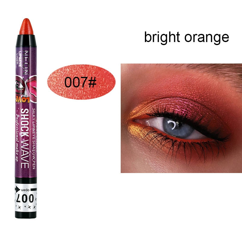 2 In 1 Eyeshadow Lipstick Pencil 12 Colors Waterproof Pearl Silkworm Eye Shadow Pencil Long-lasting Eyeshadow Make Up Cosmetic 007