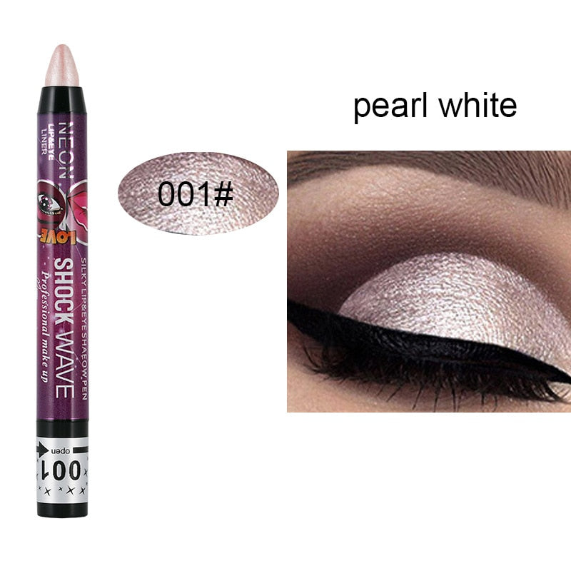 2 In 1 Eyeshadow Lipstick Pencil 12 Colors Waterproof Pearl Silkworm Eye Shadow Pencil Long-lasting Eyeshadow Make Up Cosmetic 001