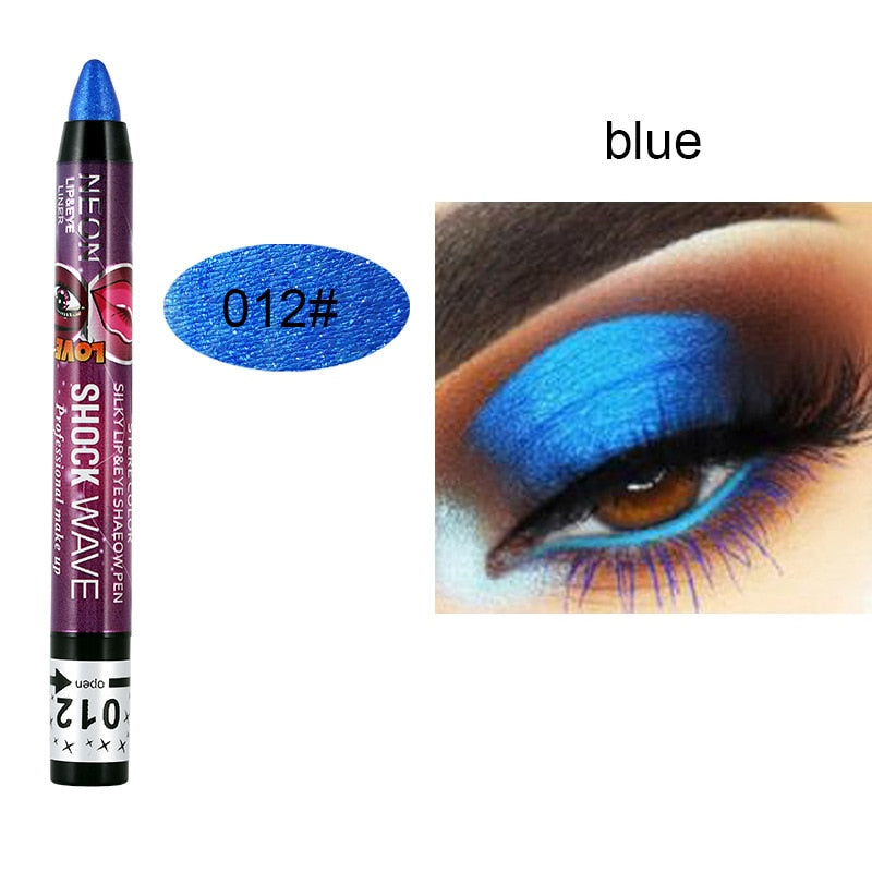 2 In 1 Eyeshadow Lipstick Pencil 12 Colors Waterproof Pearl Silkworm Eye Shadow Pencil Long-lasting Eyeshadow Make Up Cosmetic 012