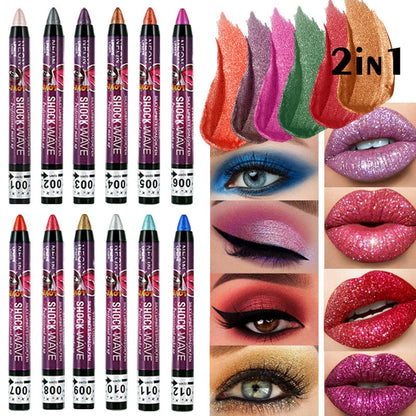 2 In 1 Eyeshadow Lipstick Pencil 12 Colors Waterproof Pearl Silkworm Eye Shadow Pencil Long-lasting Eyeshadow Make Up Cosmetic