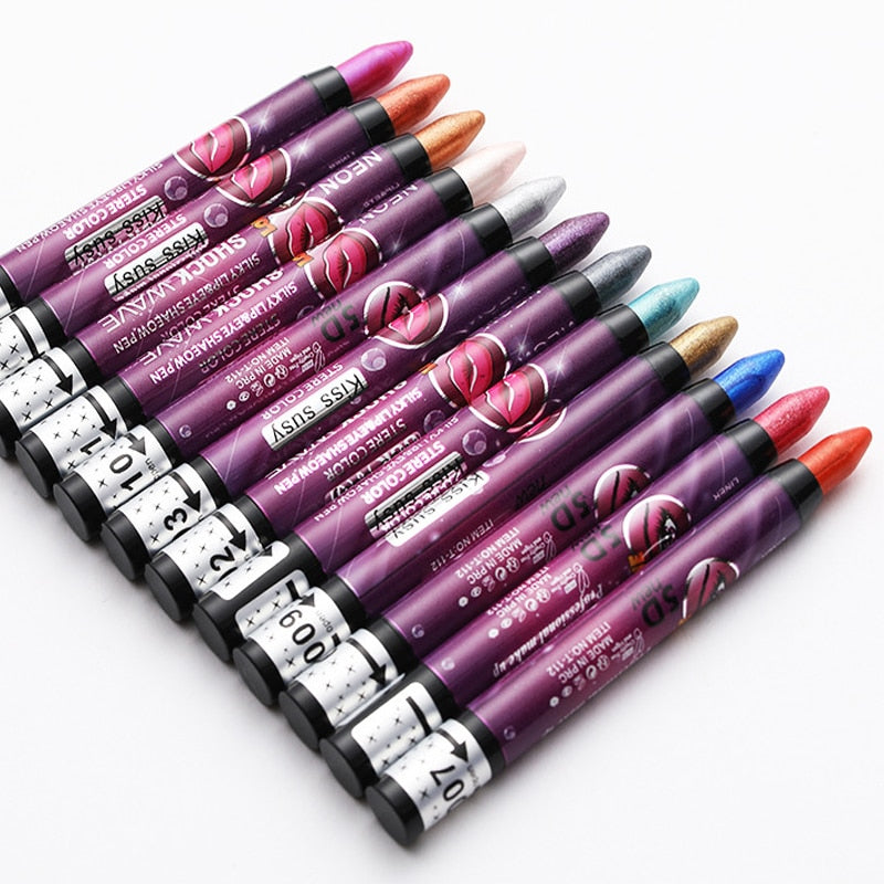 2 In 1 Eyeshadow Lipstick Pencil 12 Colors Waterproof Pearl Silkworm Eye Shadow Pencil Long-lasting Eyeshadow Make Up Cosmetic