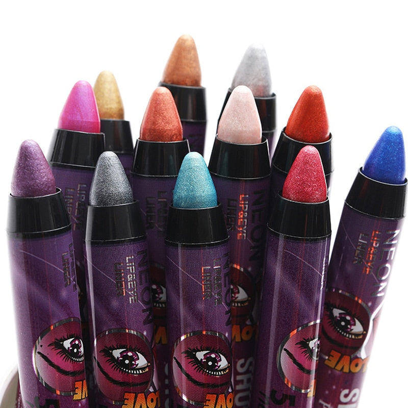 2 In 1 Eyeshadow Lipstick Pencil 12 Colors Waterproof Pearl Silkworm Eye Shadow Pencil Long-lasting Eyeshadow Make Up Cosmetic