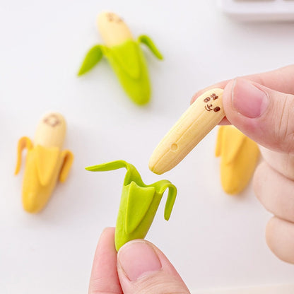 2 Pcs/Set Cute Banana Eraser Pencil Kawaii Creative Fruit Rubber Erasers for Kids School Supplies Gift